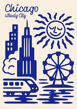 Chicago Windy City Blue Illustration