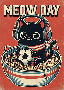 Meow Day Cat with Soccer Ball
