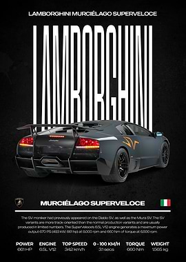 Lamborghini Murciélago Superveloce Car Poster