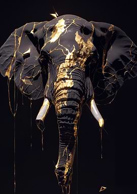 Black and Gold Elephant Head