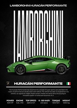 Lamborghini Huracán Performante Car Poster