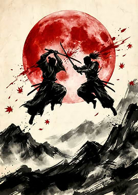 Samurai Duel Under a Red Moon
