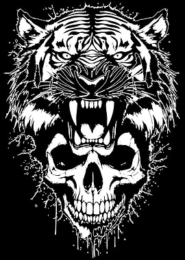 Tiger and Skull Black and White