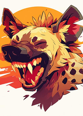Stylized Hyena Portrait with Orange Backdrop