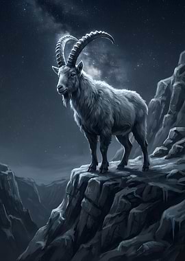Ibex on Mountain Peak at Night