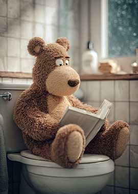 Teddy Bear Reading on Toilet