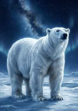 Polar Bear Under the Northern Lights