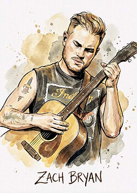Zach Bryan Watercolor Portrait