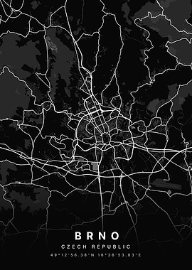 Brno Czech Black and White Map