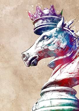 Chess Knight with Crown Watercolor Art