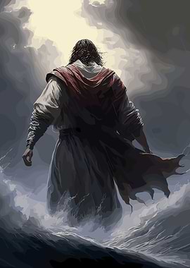 Jesus walking on water illustration