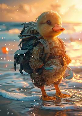 Duckling Traveler on a Beach