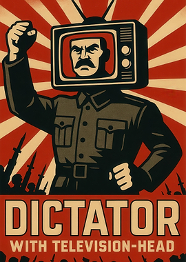 Dictator with Television-Head Propaganda Poster