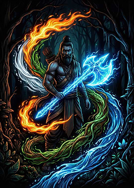 Warrior with Elemental Axe in Forest