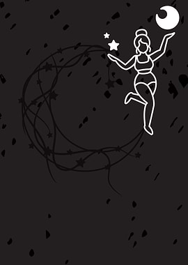 Woman with Moon and Stars Illustration