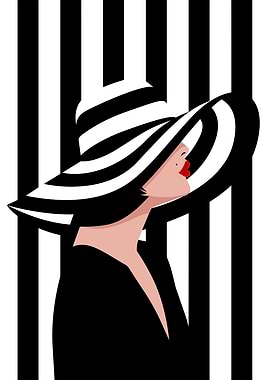Elegant Woman in Striped Hat Illustration