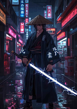 Cyberpunk Samurai with Electric Katana