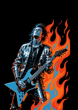 Rockstar Guitarist in Flames Illustration