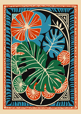 Tropical Leaves and Flowers Art Print