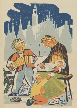 Vintage Polish Christmas Scene Illustration