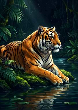 Tiger in Jungle Stream