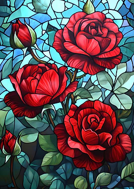 Stained Glass Red Roses Painting