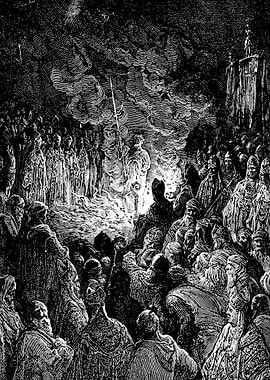 Barthelemi Undergoing the Ordeal of Fire Gustave Dore Crusades Engraving