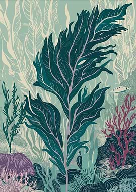 Underwater Seaweed and Coral Illustration