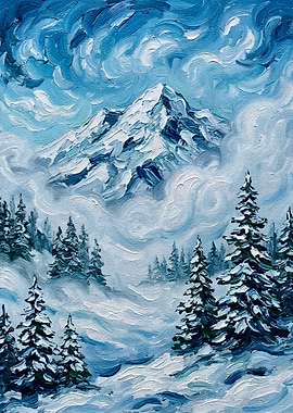 Winter Mountain Landscape Painting