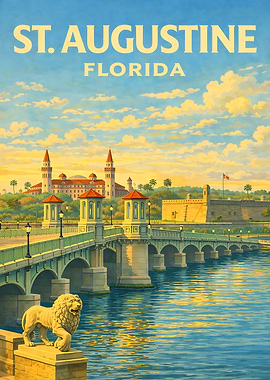 St. Augustine Travel Poster – Vintage Historic City Wall Art Illustration