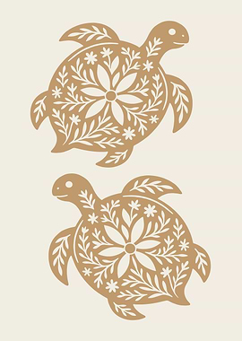 Two Floral Turtle Silhouettes