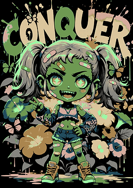 Zombie Girl with Flowers and Butterflies