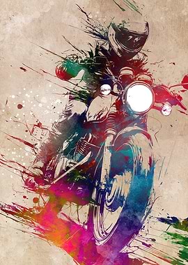 Motorcycle Rider Abstract Watercolor Art