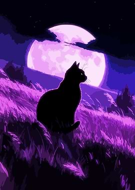 Black Cat Under Moonlight
