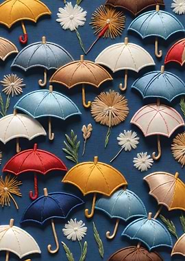 Embroidery Art: Umbrellas and Flowers