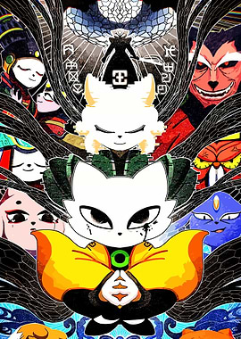 Cartoon Characters with White Fox-like Figures