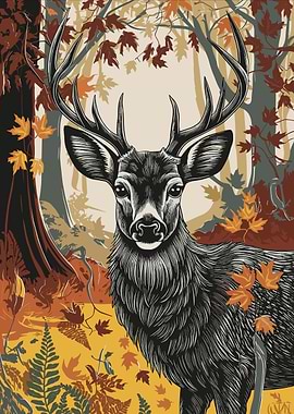 Deer in Autumn Forest Illustration