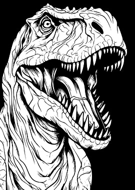 Tyrannosaurus Rex Black and White Illustration