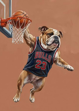 Bulldog Basketball Player Dunking