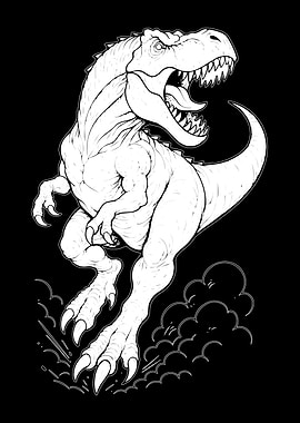T-Rex Dinosaur Black and White Illustration