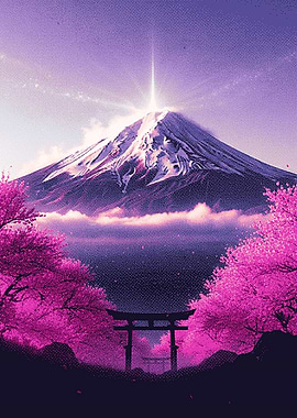Mount Fuji with Cherry Blossoms and Torii