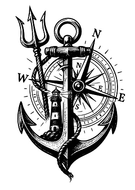 Nautical Anchor with Trident and Compass