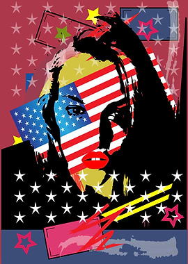American Flag Woman Pop Art