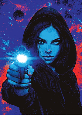 Woman with Gun in Space Art