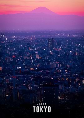 Tokyo cityscape with Mount Fuji at dusk