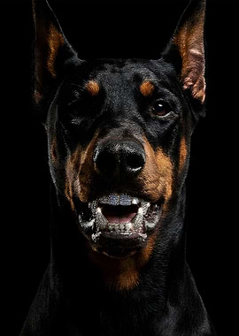 Doberman Pinscher Portrait with Teeth Bared