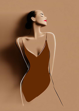 Elegant Woman in Brown Dress Illustration