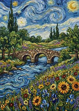 Starry Night Inspired Landscape Painting