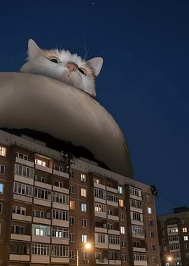 Giant Cat Over City Building