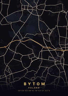 Bytom Poland Black and Gold Map